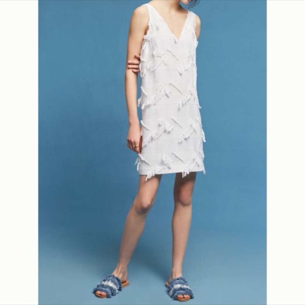 ANTHROPOLOGIE MAEVE Pullover Fringe Shift White 8